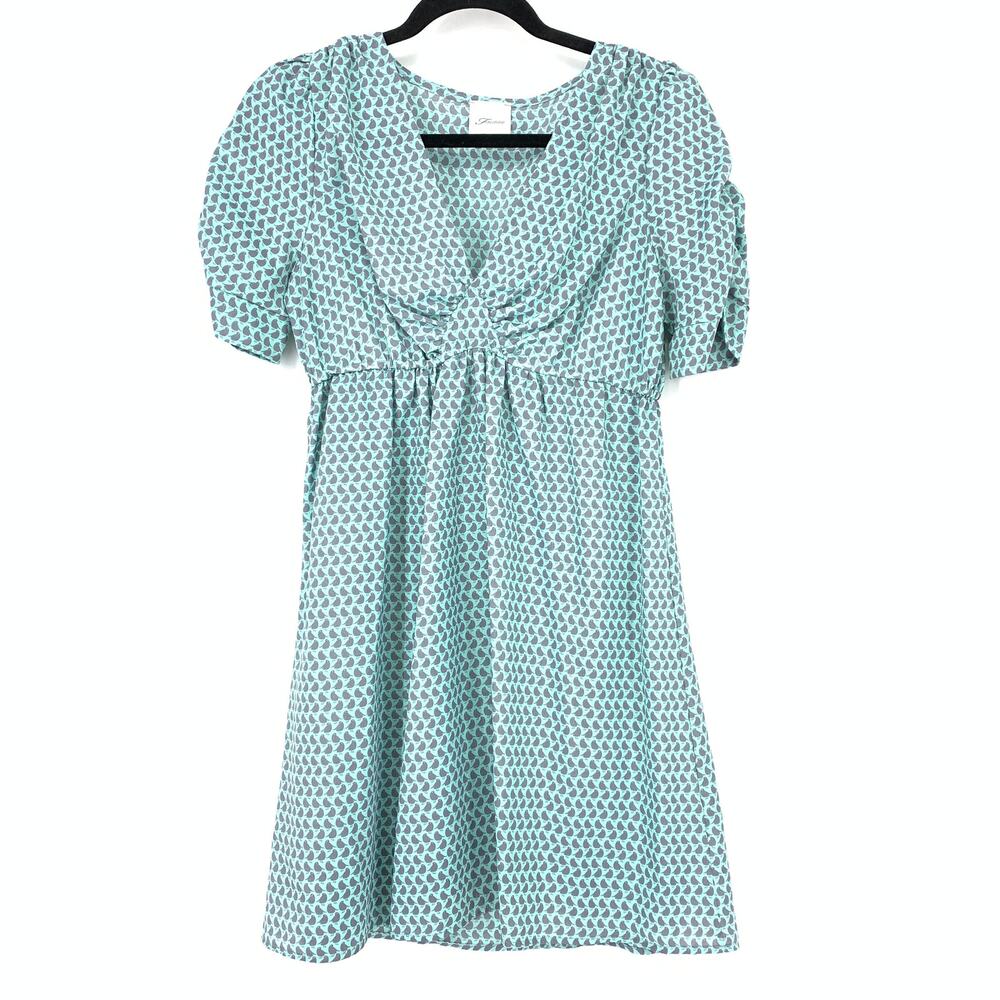Freshine Women's Size Large Fit & Flare Ruched Sleeve V-Neck Dress Bird Print
